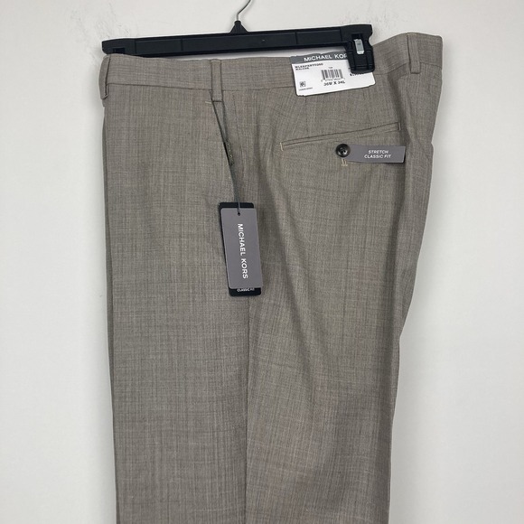 Michael‎ Kors Mens Classic fit Dress Pants 36Wx34L Tan Light Brown Stretch - Picture 6 of 7